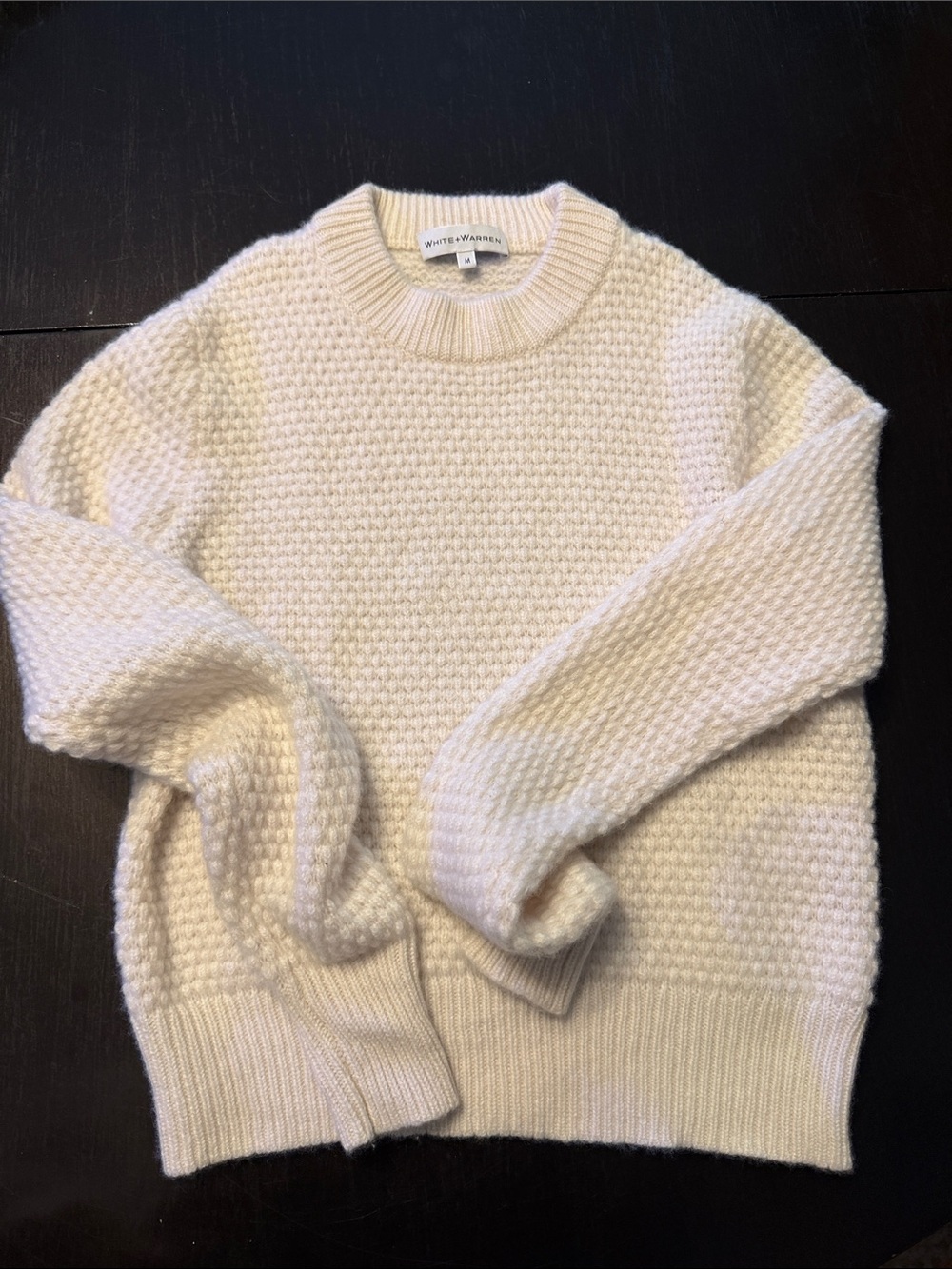 White + Warren Cream Textured Crewneck Sweater